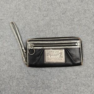 Vintage Coach Wallet Womens Black Leather Poppy Zip Around Wristlet Clutch